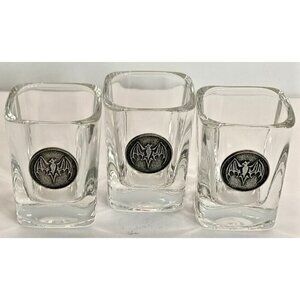 Bacardi Rum shot glasses set of  3 with pewter Bat Logo